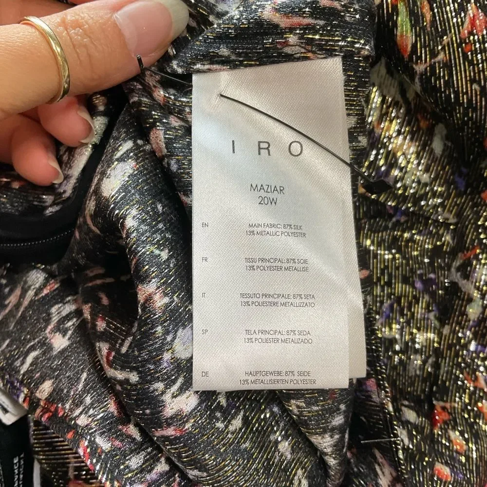 NEW IRO Black Multicolor Maziar Metallic Printed Silk Blend Mini Skirt Size 4
